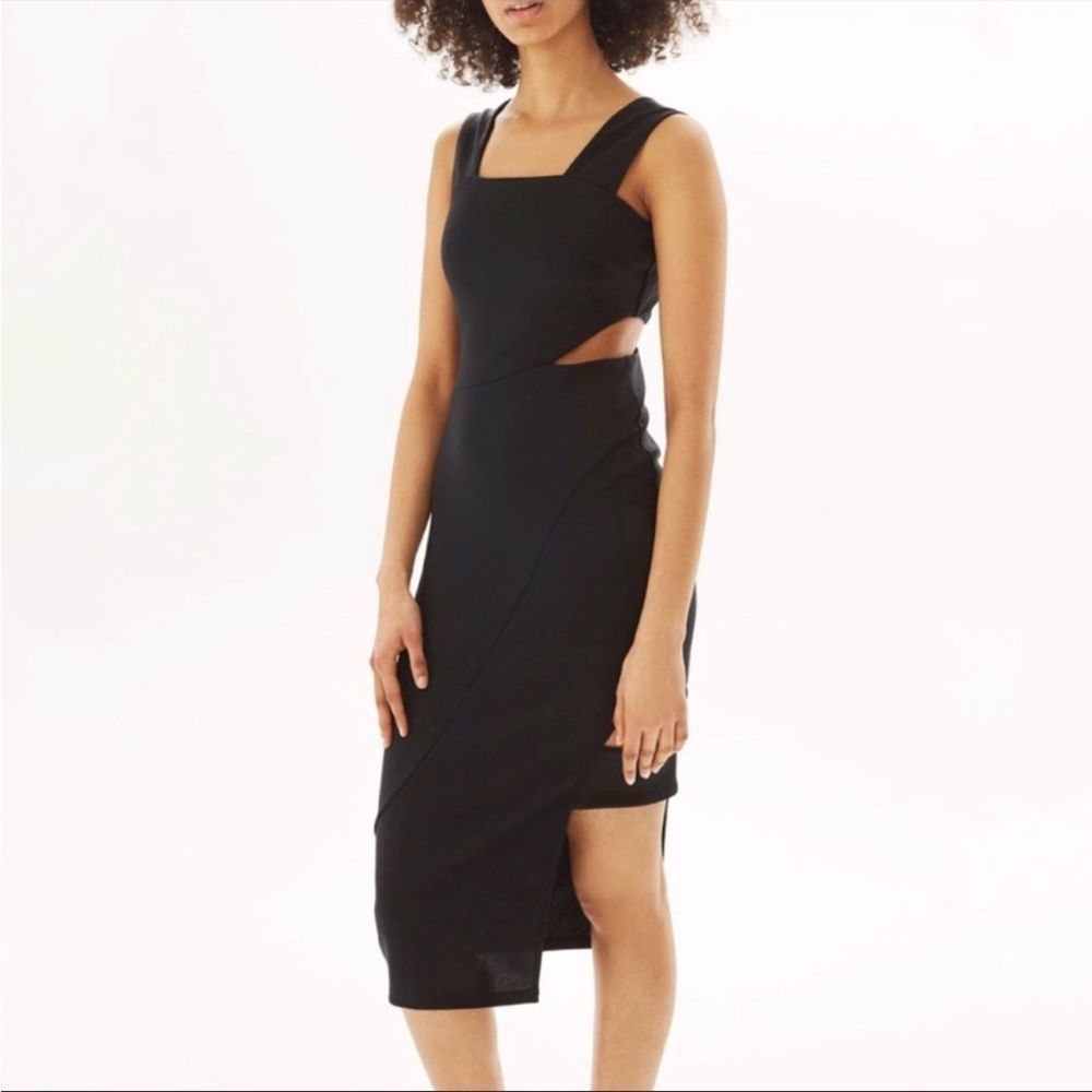 Topshop wide strap cutout black midi holiday dress 6